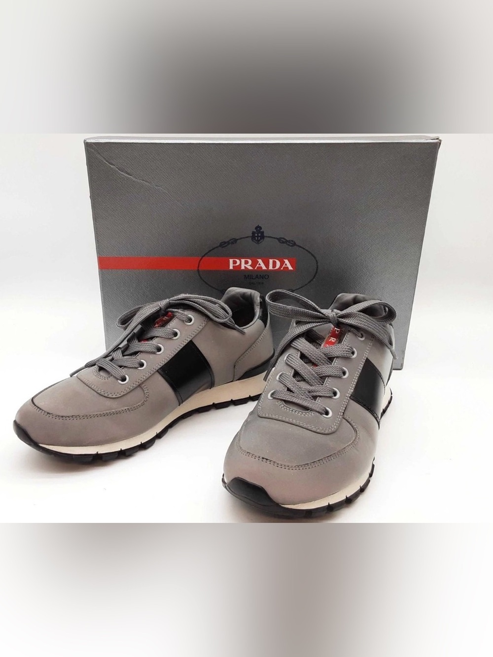 🔥 100% Authentic Prada Match Race Reflective Silver Gray Shoes Size Mens US 6.5🔥